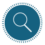 Circular dark blue icon with magnifying glass in the center of it